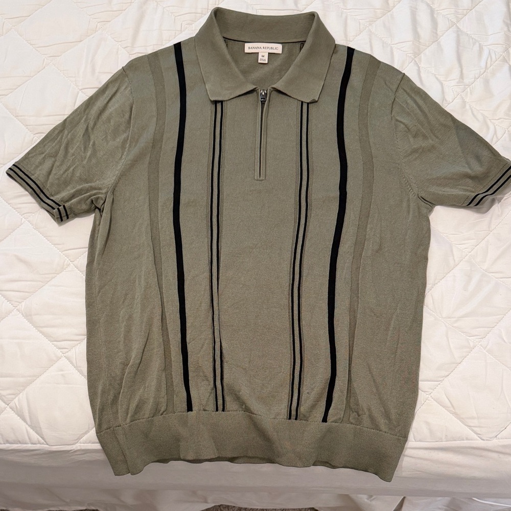Banana Republic Sage Polo with Black Stripes